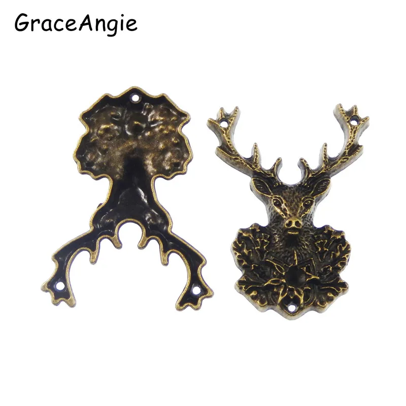 3pcs Antique Bronze Tone Deer Charms Necklace Pendant Jewelry Accessories Making Man Women Retro Style Jewelry 51*38*7mm 50703