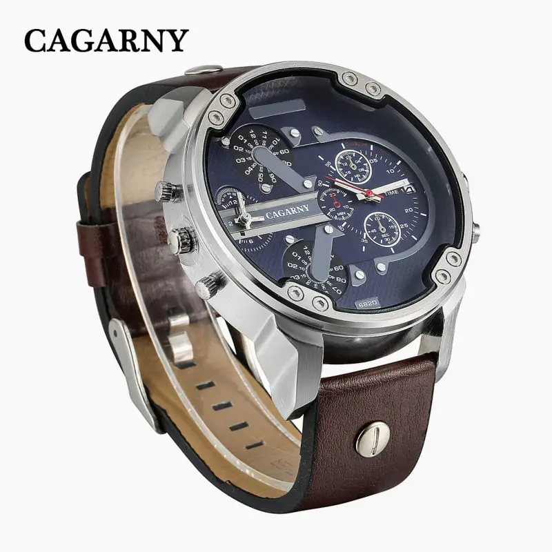 Luxury Men\'s Watches Quartz Watch Men Fashion Wristwatches Leather Watchband Date Dual Time Display Military Watches Men Cagarny