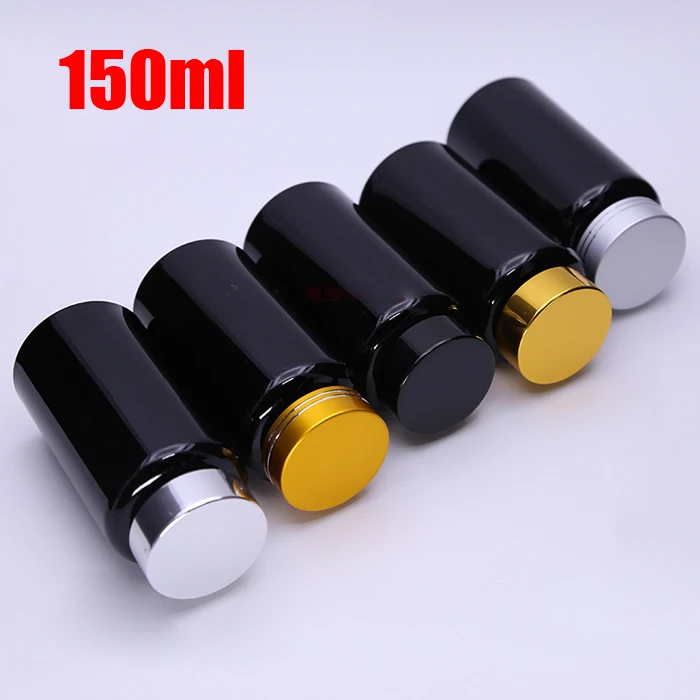 

20PCS 150ml Black Bottles, Plastic PET Bottles, Medicine/Pills/Powder/Vatimins Plastic Bottles--5 Colors Metal Lids with Seals