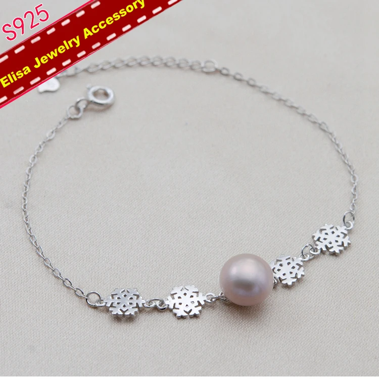 

S925 Sterling Silver Snowflake Bracelet Findings Women DIY Handmade Pearl Bracelet Accessory Silver Color 3Pieces/Lot