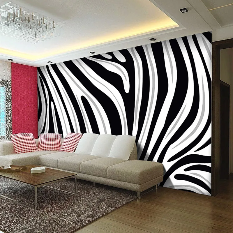 Custom Mural Wallpaper 3D Non-woven Ptinted Wallpaper Black And White Zebra Stripes Living Room Sofa TV Backdrop Wall Covering