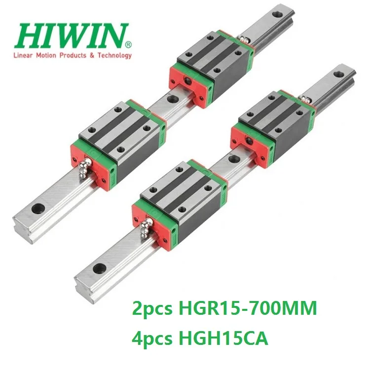 2pcs 100% original Hiwin linear guide rail HGR15 700mm + 4pcs HGH15CA Or HGW15CA  ( HGW15CC ) Linear Carriage Block CNC router