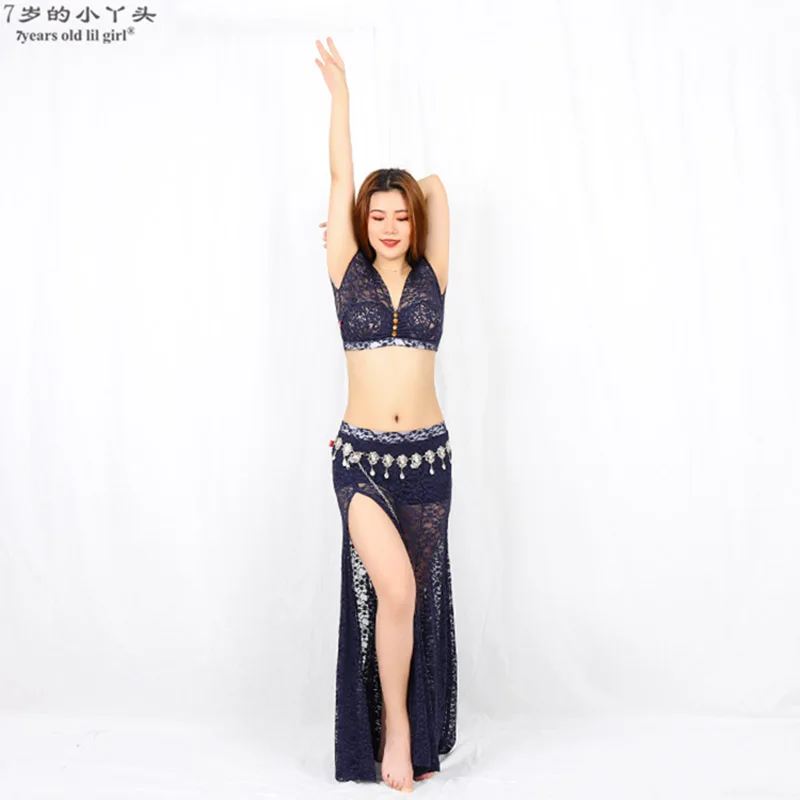 7세 어린 소녀 2021 새로운 밸리 댄스 의상 레이스 탑 + 스커트 2pcs 여성용 운동복 CBB100