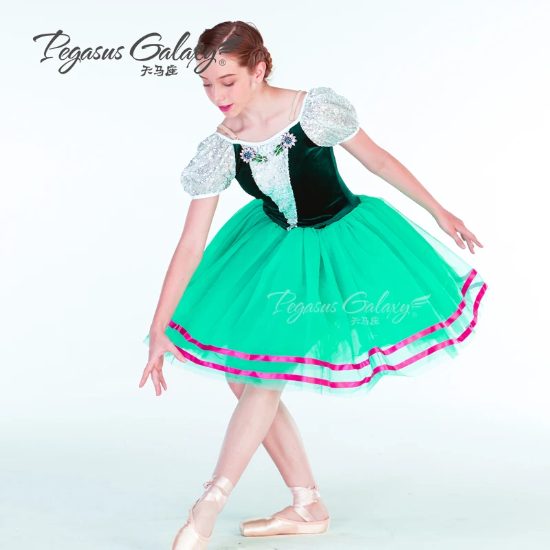 Cô gái Nhung Cơ Thể Màu Xanh Giselle Váy Nữ Ballet Khiêu Vũ Trang Phục Tutu Dress Adult Coppelia Ballerina Váy Ba Lê Váy B-6366