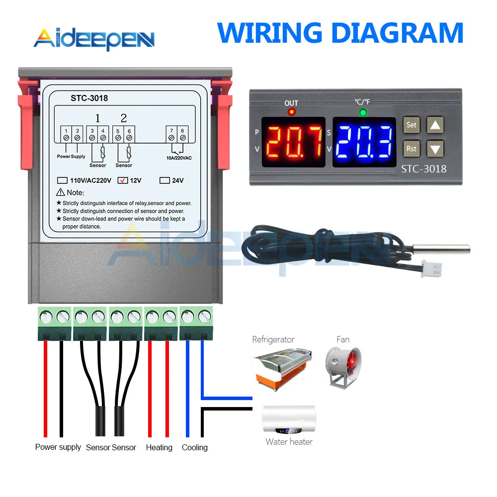 STC-3008 STC-3018 STC-3028 Dual Digital Temperature Humidity Controller Thermostat 10A With NTC Sensor Probe Thermoregulator