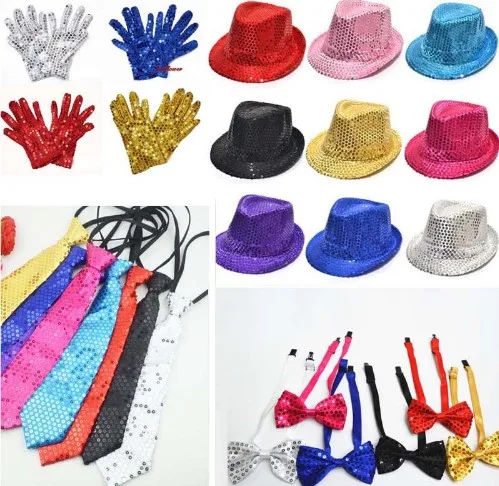 NEW Children Jazz Hat Stage Dance Performance Sequin Magic Show Bar Party Up Dancing Hat,Glove,Tie,bow tie. GIFT