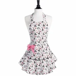 JS Parisian Toile Tower Retro Kitchen Salon Waitress Apron Women Avental de Cozinha Divertido Tablier Cuisine Pinafore Apron