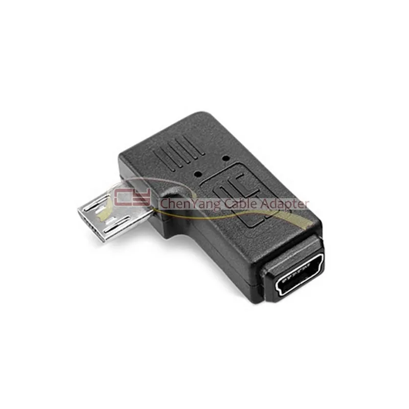 cy  9mm Long Connector 90 Degree Left Angled Micro USB 2.0 5Pin Male to Mini USB Female Extension Adapter