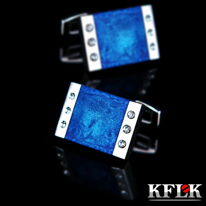 KFLK Jewelry French shirt cufflinks for mens Brand Blue Enamel Cuff link Male Luxury Wedding Button High Quality guests