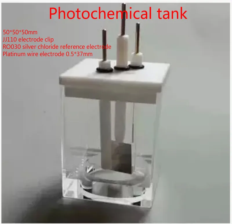 

Polytetrafluoroethylene sealed electrolytic cell, photoelectrochemical cell, quartz glass electrolyzer and matching electrode.