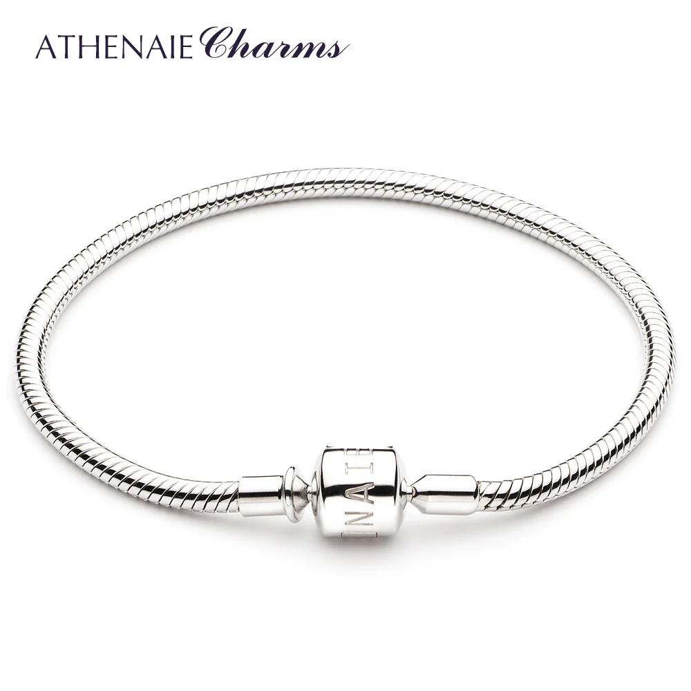 

ATHENAIE 925 Sterling Silver Snake Chain Charm Bracelet Fit for European Charm Beads