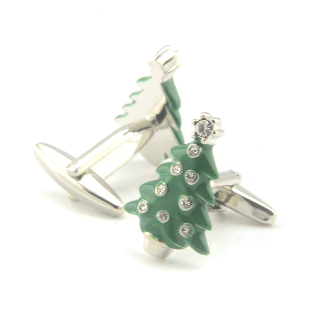 

Высококачественная зеленая Рождественская елка со стразами, запонки в веселом стиле, запонки для мужчин
