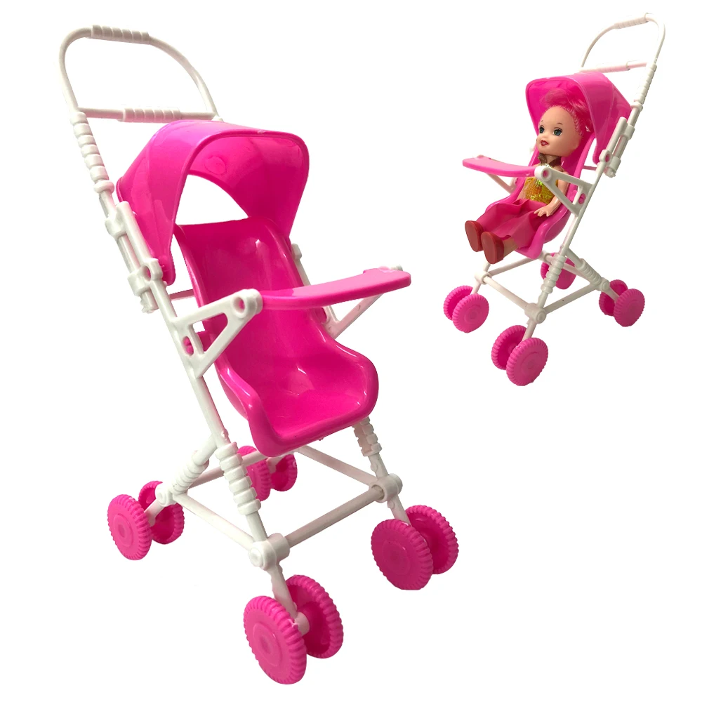 NK 1 Set Pink Baby Stroller Infant Carriage Trolley Nursery Toy For 1:12 Doll For 1/6 Dolls Accessories For 11.5-inch Doll Gift