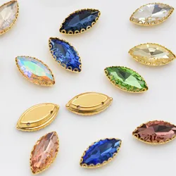 Big Size17x32mm Horse eye flatback sew on rhinestones lace shape claw gold base DIY wedding decoration Accessories