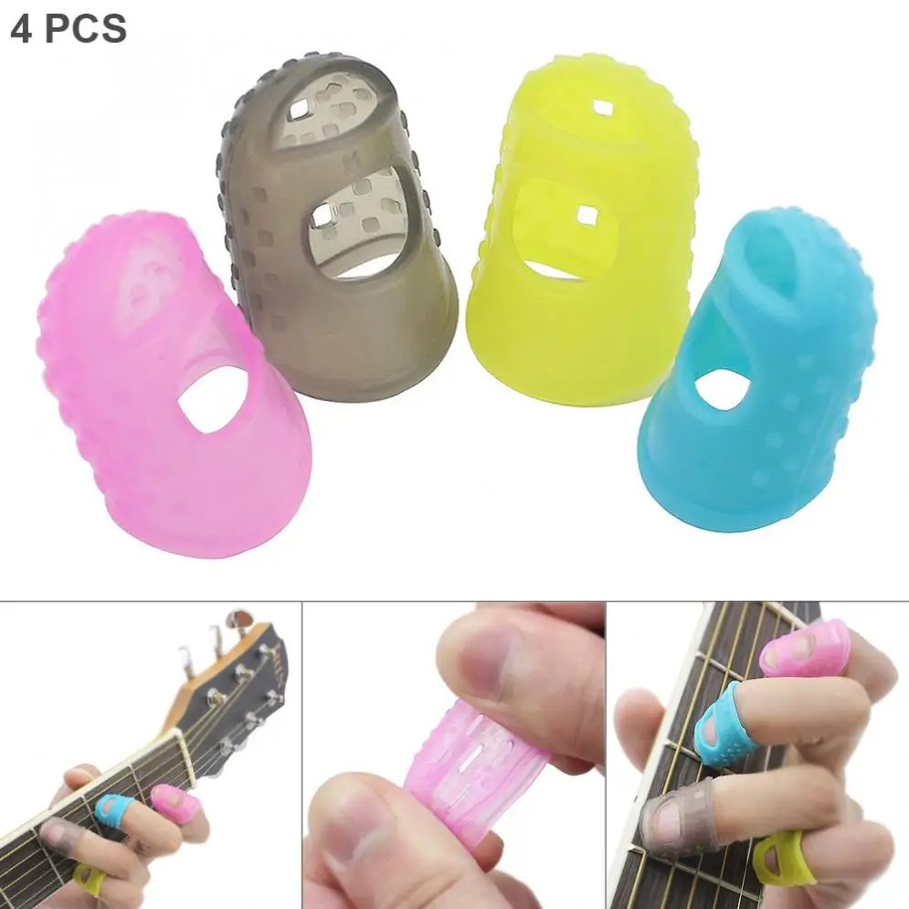 

4pcs/lot Silicone Silica Gel Guitar Pick Fingertip Cover Pressed String Finger Protector for Guitar Ukulele Banjo Mandolin