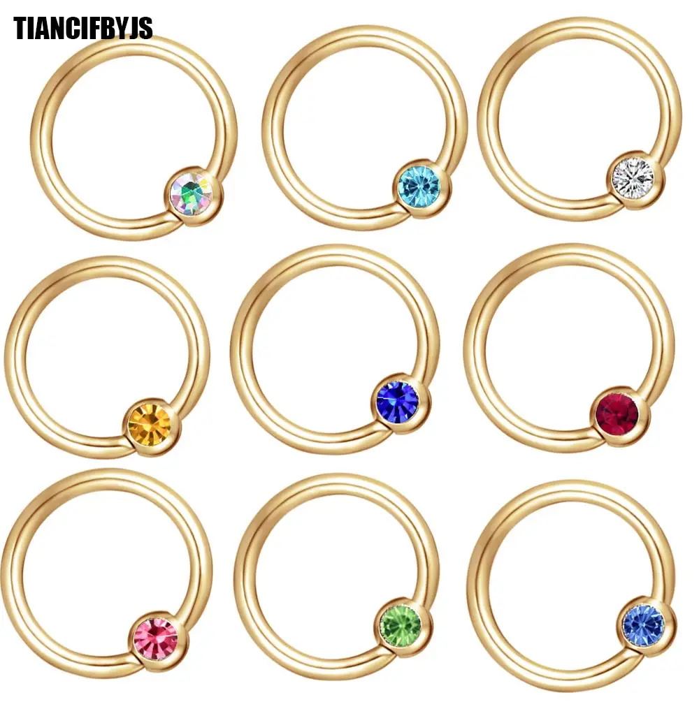 

TIANCIFBYJS GOLD Crystal Ball Closure Captive Ring BCR, Lip Nose Ear Tragus Septum Ring 10 color 100pcs wholesales piercing body