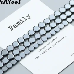 WLYeeS Round Coins Hematite Beads Natural Black Stone Flat Spacer Loose Bead for Jewelry Bracelet Earring Making Accessories DIY