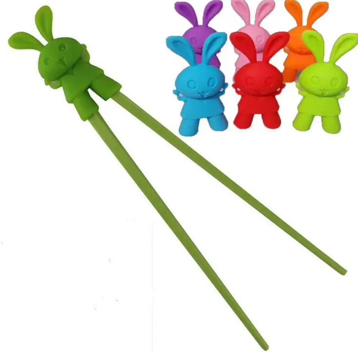 DHL Freeshipping 200pairs Children Kid Beginner Easy Fun Learning Training Helper Bunny Rabbit Rubber Plastic Chopsticks SN1636