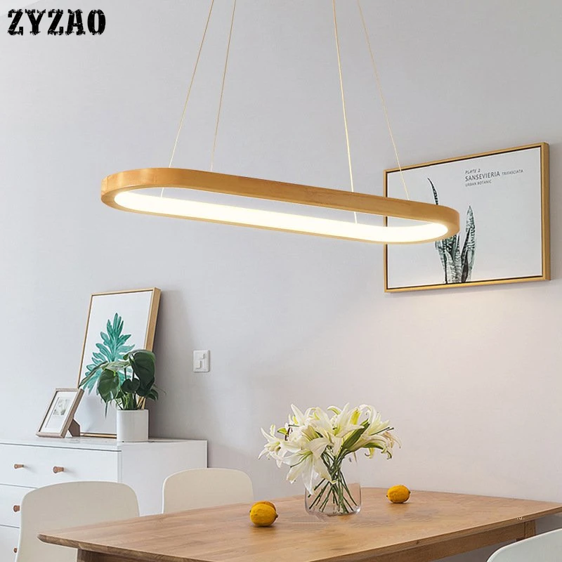 

Nordic Solid Wood Restaurant Pendant Lamp Simple Bar Dining Room LED Hanglamp Rubber Wood Long Strip Led Pendant Lights Fixtures