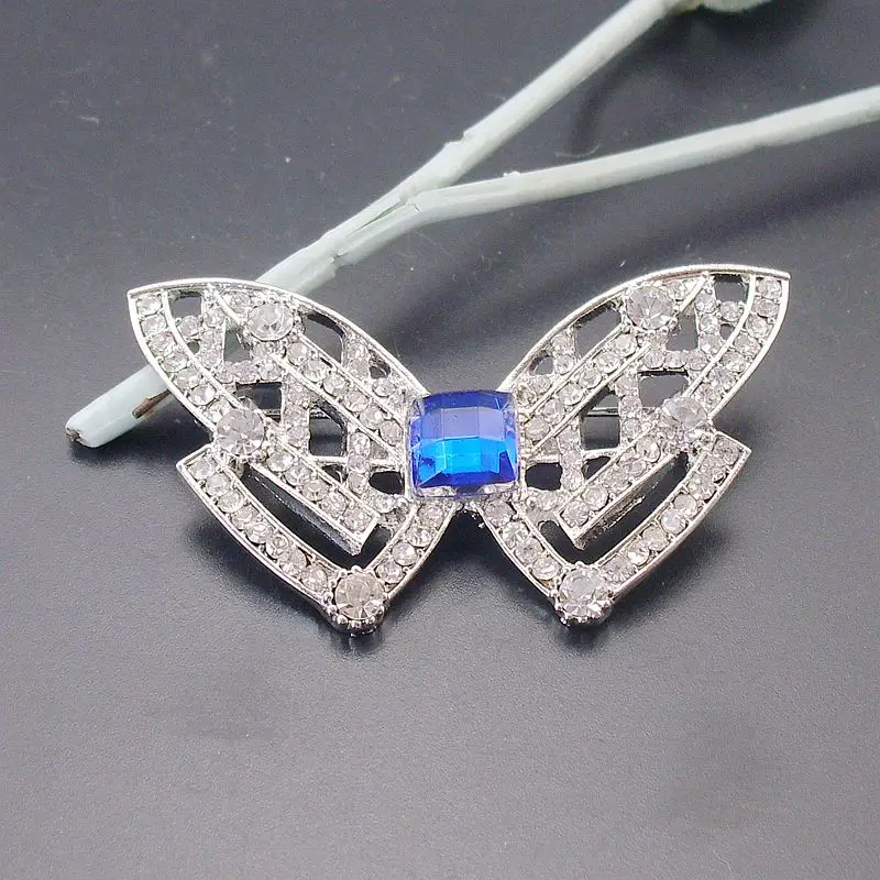 Fashion Famous Audrey Hepburn's Butterfly Brooch Pin Crystal Blue Rhinestone Lovely Brooches For Women, Item NO.: BH7733