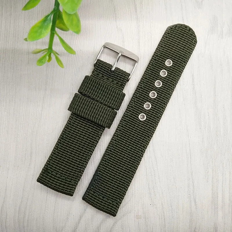 HENGRC Watch Band Outdoor Sports Nylon Strap 18mm 20mm 22mm 24mm Handmade Canvas Watchband Steel Metal Needle Buckle