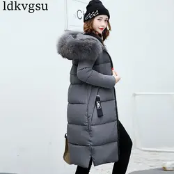 Abrigo largo con capucha para mujer, Parkas cálidas de piel grande, Chaqueta de algodón, ropa de invierno, 2023, novedad de 70301