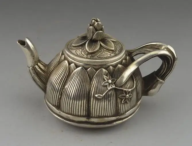 

Antique QingDynasty silver sculptuer--Lotus teapot jug,mhand-made crafts,,Collection&Adornment,Free shipping