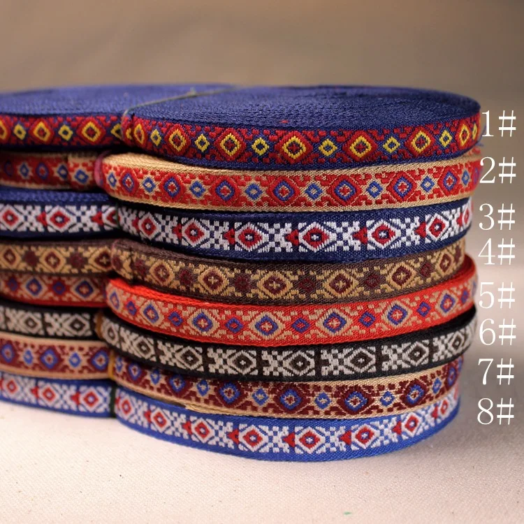 ZAKKA fashion accessories DIY handmade embroidery ethnic woven polyester jacquard ribbon 1cm 18yards / lot Retro double color