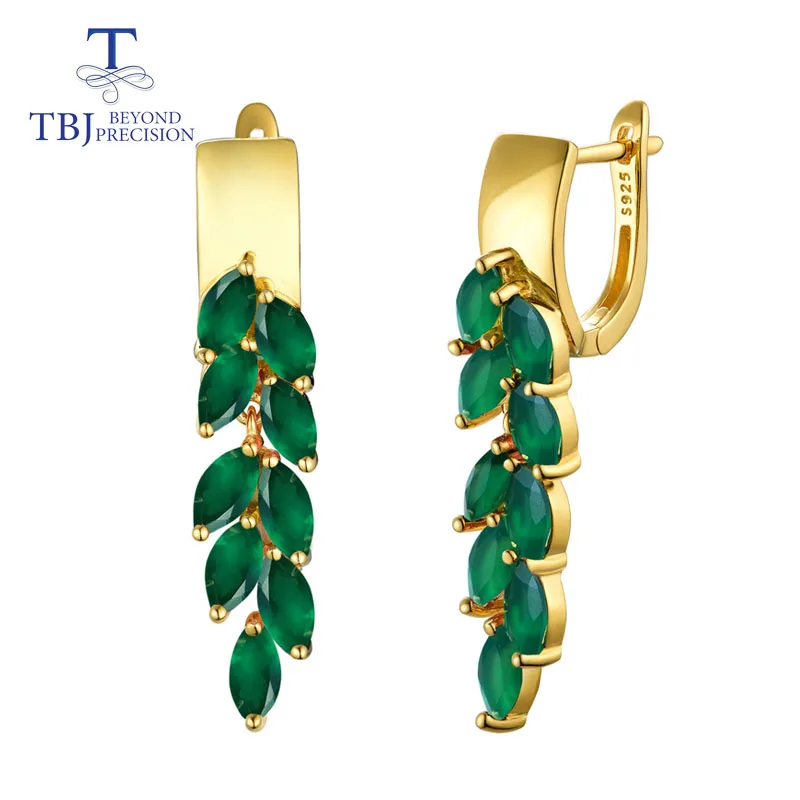 

TBJ,natural green agate clasp drop Earrings 925 Sterling Silver Fashion fine Jewelry For girls Black Friday or Christmas gift