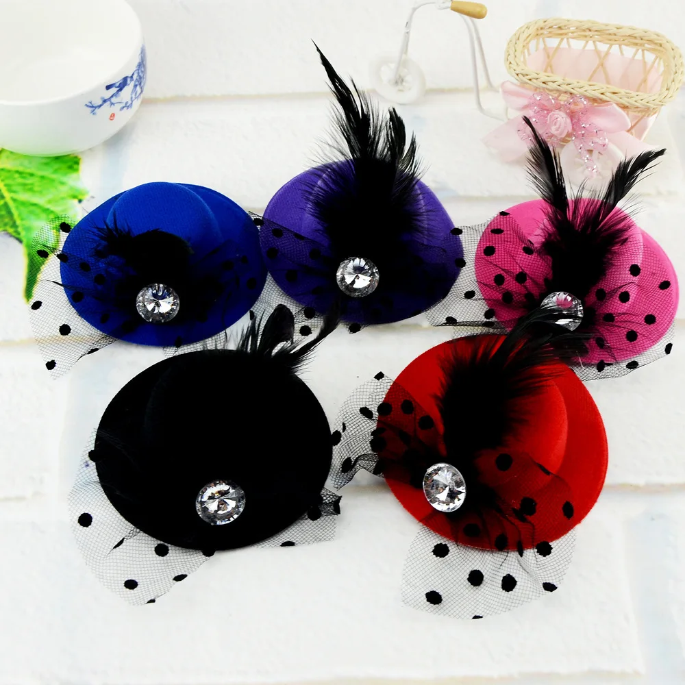 New Party Feather Ribbon Flowers Hats Hairgrips Hair Accessories Kids Girl Children Baby Hair Barrettes Festival Hat Hair Clips