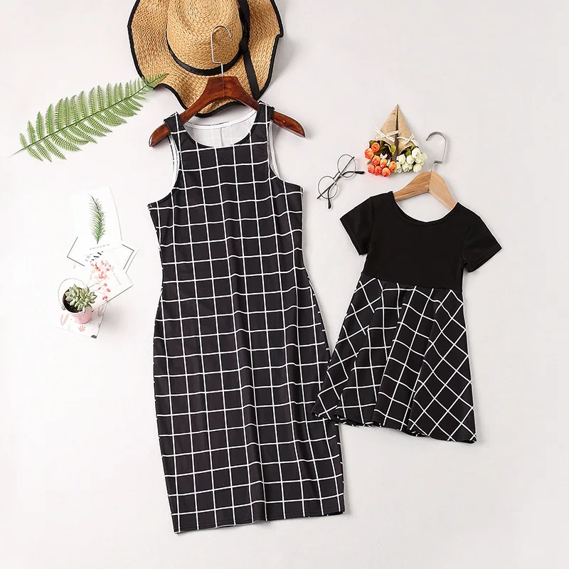 NASHAKAITE Mom and daughter matching clothes Mother daughter dresses Sleeveless Plaid Dress Mother Daughter Set Family Look