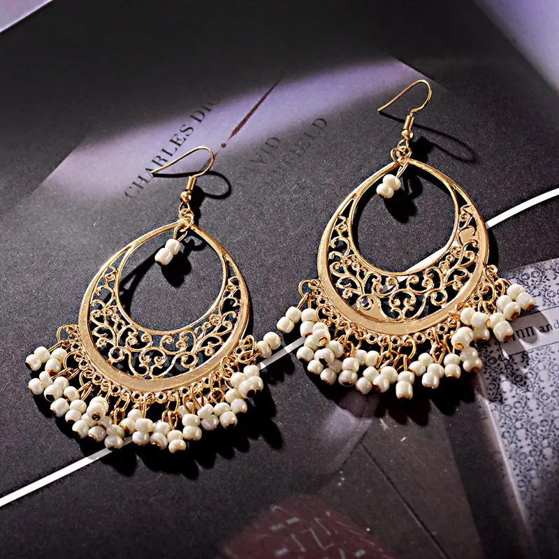 Classic Gold Color Water Drop Carved Flower Dangle Earrings For Women Indian Jewelry Retro Tassel Earrings Jhumka Earrings 2022