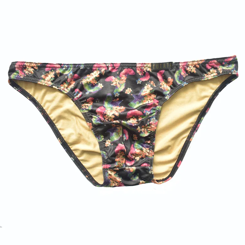 hot Mens Underwear Briefs Sexy Male Panties Gay Mens Bikini Soft Brief Colorful Milk Silk Ginkgo Leaf Print Underpants jockstrap