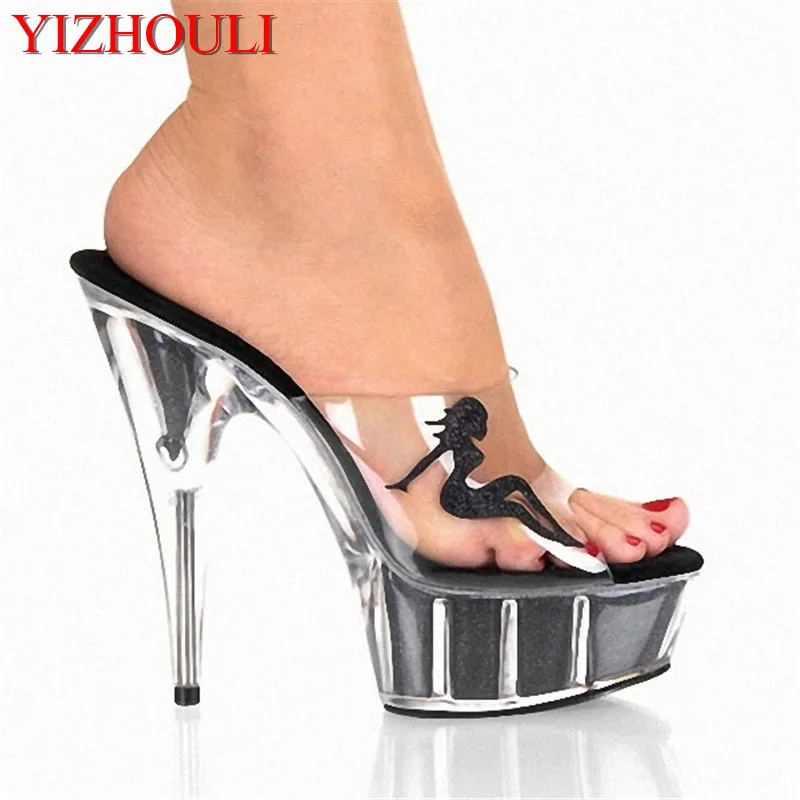 

15cm rushed open toe ladies shoes sapatos femininos slippers women's ihch beauty decorative platform women high heels