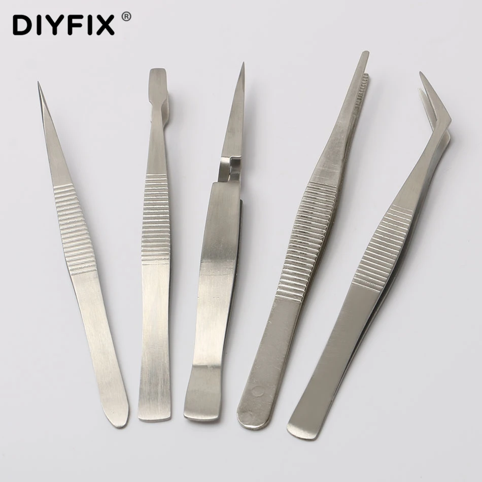 Набор прецизионных электронных пинцетов DIYFIX 5 в 1, противоскользящий антистатический монтажный инструмент для ремонта, паяльная помощь