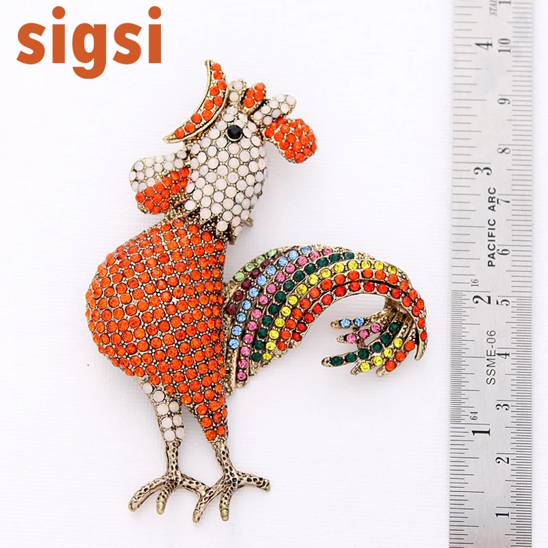 3 .5 H x 2 14.25 W inches Orange Rooster Brooches Big Chicken Brooch Pins, Orange Rooster Cork Brooch