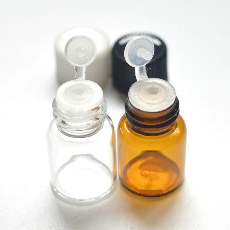 Mini Essential Oil 2ml Glass Bottle with Orifice Reducer Siamese Plug Screw Cap Small Sample 2ml Amber Vials 5pcs