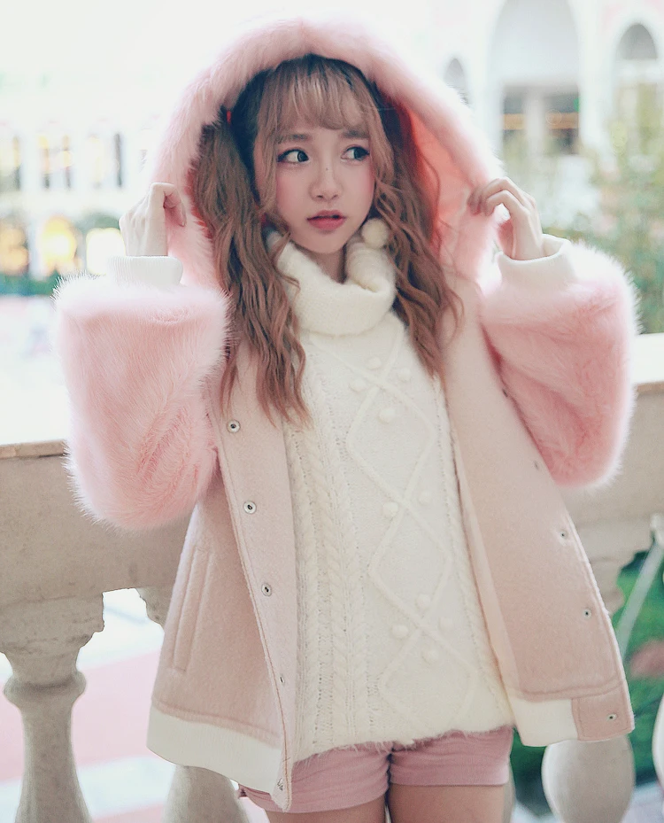 Princess sweet lolita pink and blue BOBON21 Baseball Jacket  lazy warm coat super thick windshield roomy C1424