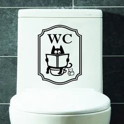 Autocollants Muraux en Vinyle à Motif de Chat Mignon pour Toilettes, Accessoires Uniques, Parfaits, Décorations de Porte Créatives pour Salle de Lavage
