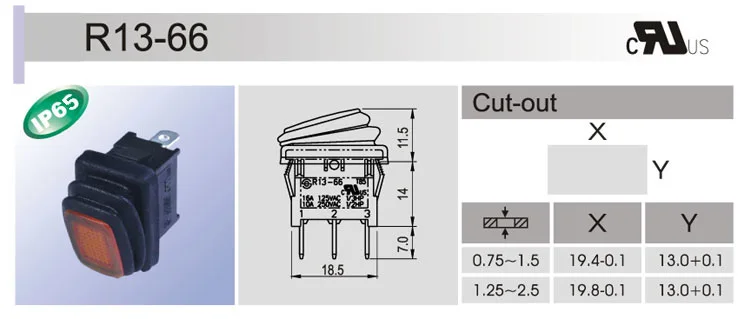 Original novo 100% R13-66B8 IP65 3pin luz vermelha rocker interruptor à prova d'água 10A R13-66B8W