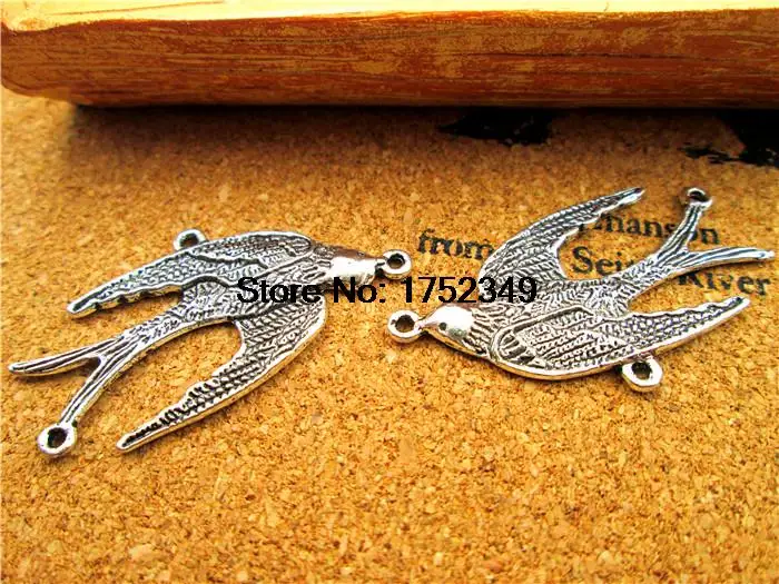 12pcs--Swallow Bird Charms,Antique Tibetan silver Lovely Opening Wings Swallow Connector Link Charm Pendant 38x20mm