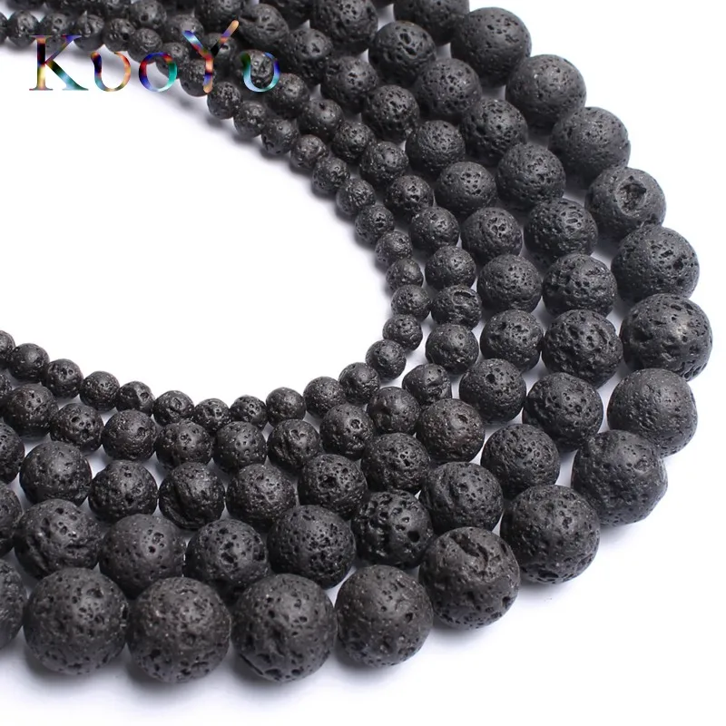 Natural Black Volcanic Lava Stone Beads Round Loose Beads For Jewelry Making15.5\