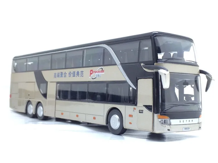 Vendita modello di autobus pull back in lega 1:32 di alta qualità, autobus turistico doppio ad alta imitazione, veicolo giocattolo flash, spedizione