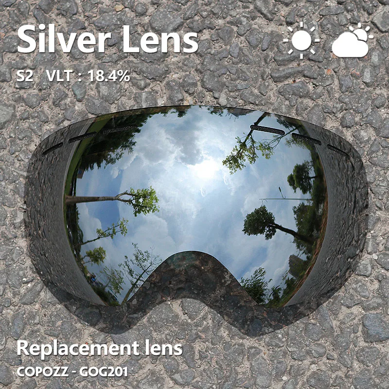 COPOZZ 201 lens skibril lens voor anti-condens UV400 grote bolvormige skibril sneeuwbril brillen lenzen vervanging (alleen lens)