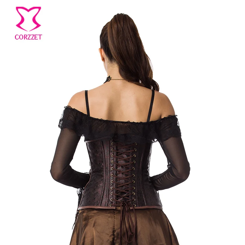 Corzzet High Quality Fashion Brown Underbust Gothic Corset Womens Chain Steampunk Corsets And  Bustiers Lingerie Plus Size 6XL