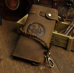 Cattle Male Organizal Crazy Horse Real leather Design Checkbook Chain Wallet Purse Clutch Handbag For Men 3377