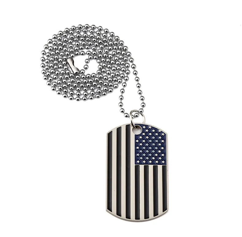 Hip Hop American USA Flag Necklace Men\'s US Army Military Card Pendant  Beaded Chain For Women The Stars And Stripes Jewelry