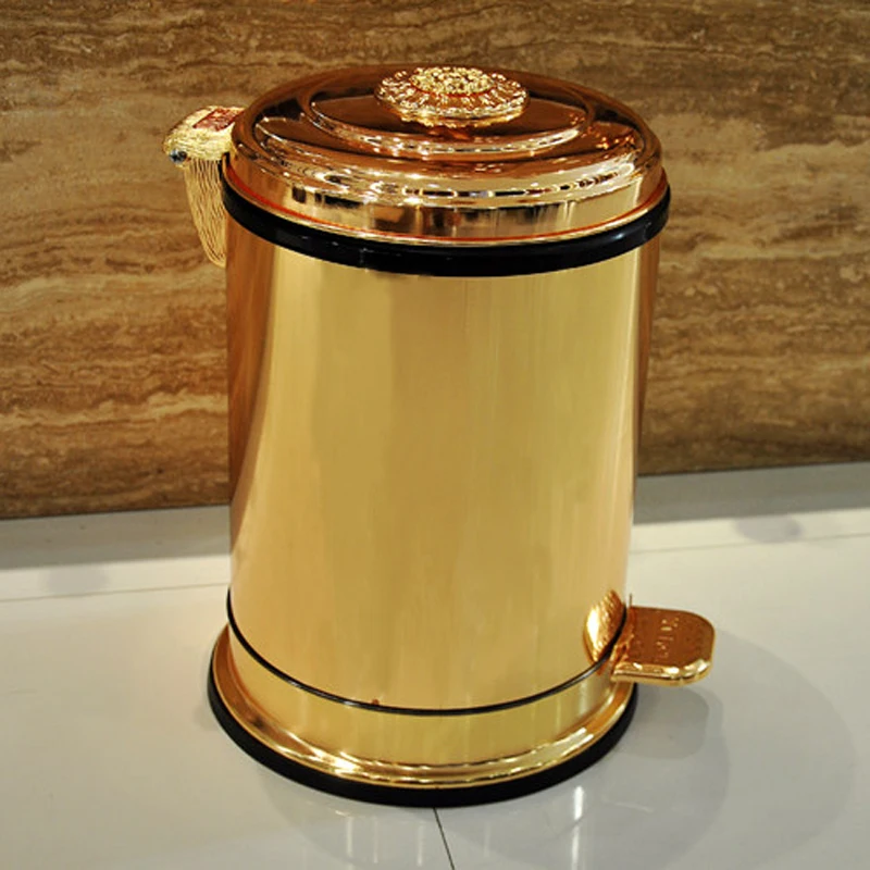 Luxury 6/10L Golden Garbage Kitchen Metal Trash Bins Garbage Cans With Foot Pedal Cubo Basura Cocina For Home Holtel LJT001A