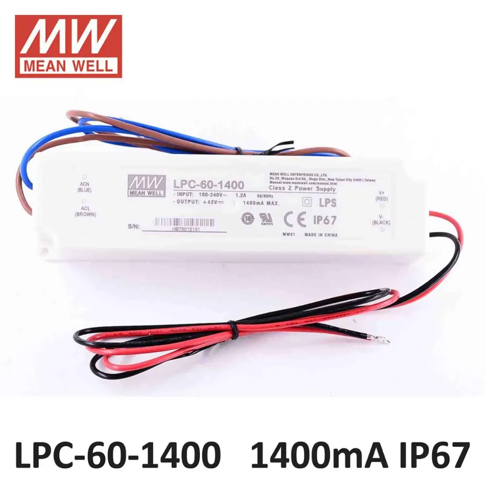 Meanwell LPC-60 constant current 9-42VDC 1400mA led power supply 1050mA 9-48V waterproof driver for Led strip lighting 1750mA