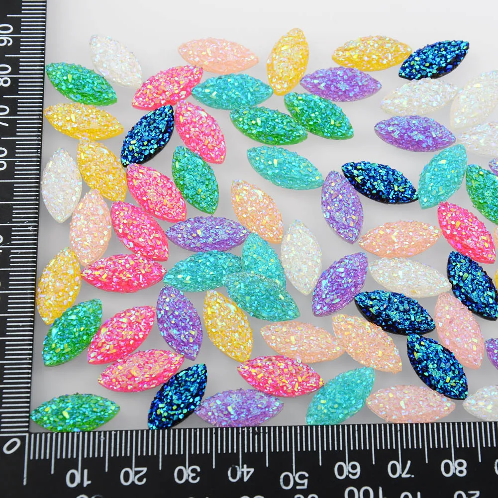 BOLIAO New 40Pcs 8*16mm ( 0.31*0.63in ) Horse eye Shape Mix Resin Rhinestone Flatback Scrapbooking Handmade Art Work DIY
